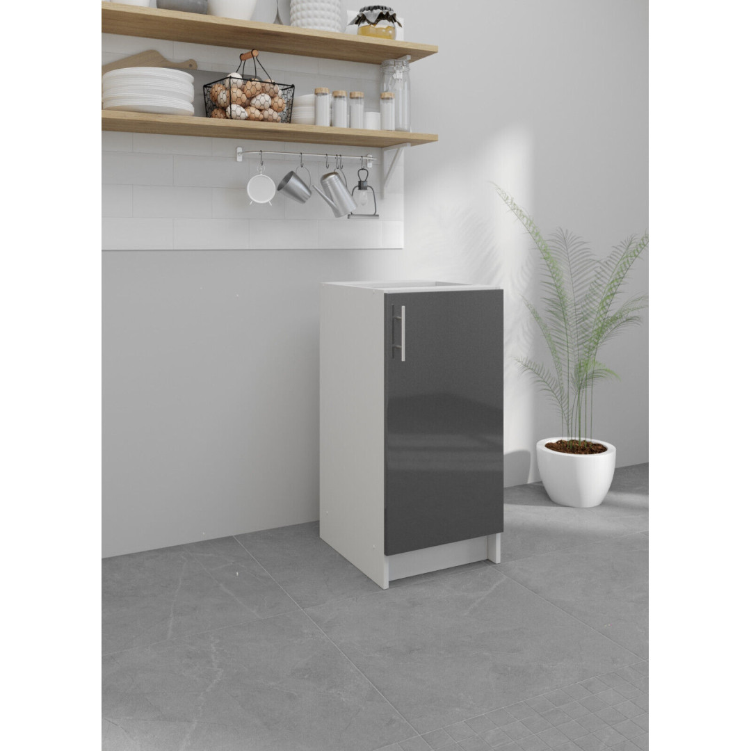 Kitchen Base Cabinet 400mm Cupboard Unit - Dark Grey Gloss