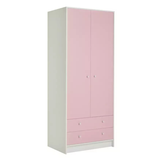 Kids Malibu 2 Door 2 Drawer Wardrobe - Pink & White ( B Grade )
