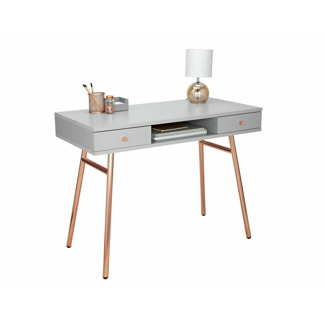 Valence Office Desk - Grey and Rose Gold