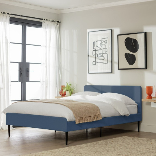 Home Kristopher Double Bed Frame Blue | Sturdy Modern Bedroom Furniture Design