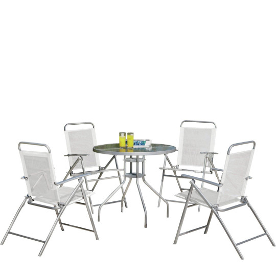 4 Seater Garden Furniture Set - Table and Chairs Patio Set - Silver - White