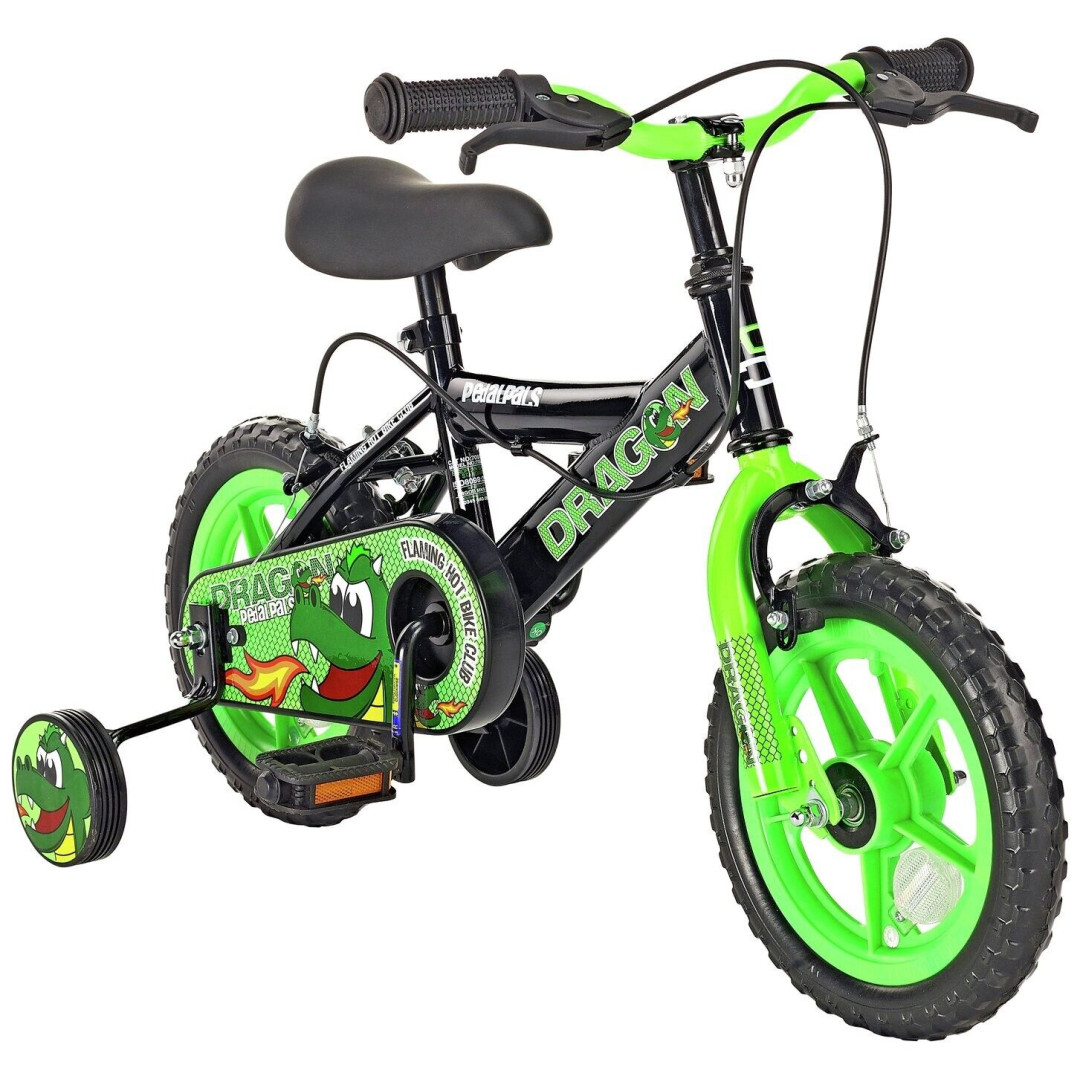 Pedal Pals Dragon 12 inch Wheel Size Kids Bike - Black/Green 7098307