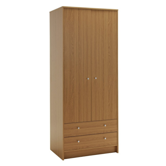 Home Malibu 2 Door 2 Drawer Wardrobe - Oak Effect | Spacious Cupboard