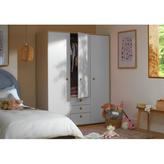 Camden 3 Door 3 Drawer Wardrobe - Grey & Acacia | Large wardrobe with drawers