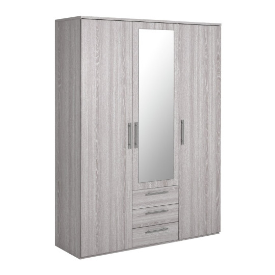 Home Brisbane 3 Door 3 Drawer Wardrobe – GreyOak | Wardrobe with storage