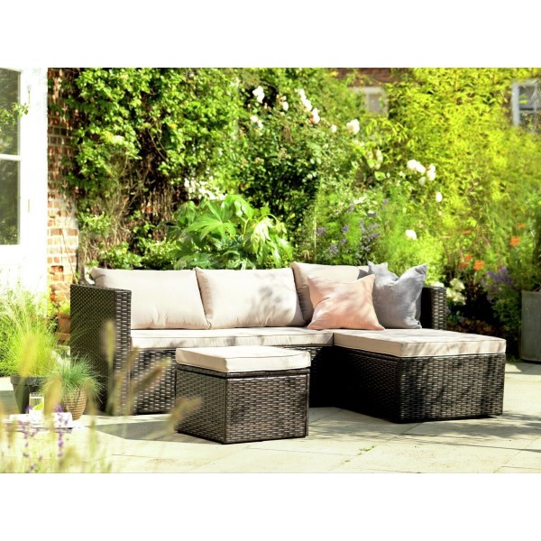 4 Seater Rattan Effect Garden Sofa Set - Brown