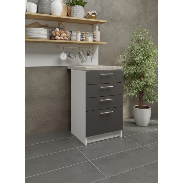 Kitchen Base Drawer Unit 500mm Cabinet & Fronts 50cm Dark Grey Matt With Worktop