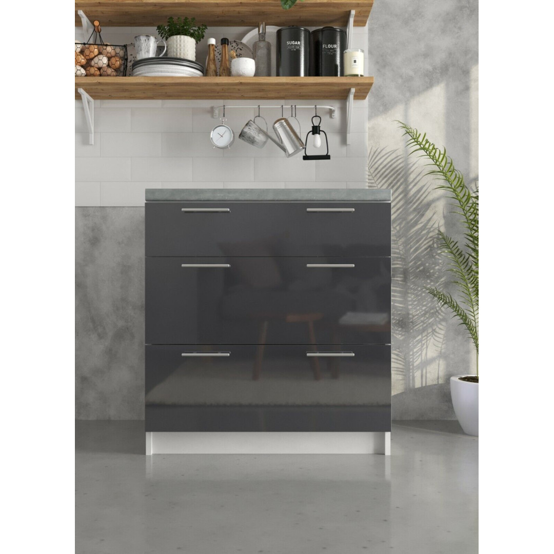 Kitchen Base Drawer Cabinet 800mm Cupboard Unit - Dark Grey Gloss
