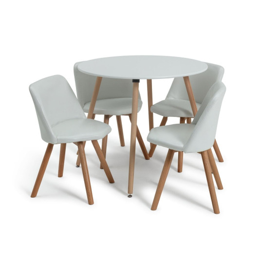 Habitat Quattro Modern Round Dining Table and 4 Chairs in White Faux Leather
