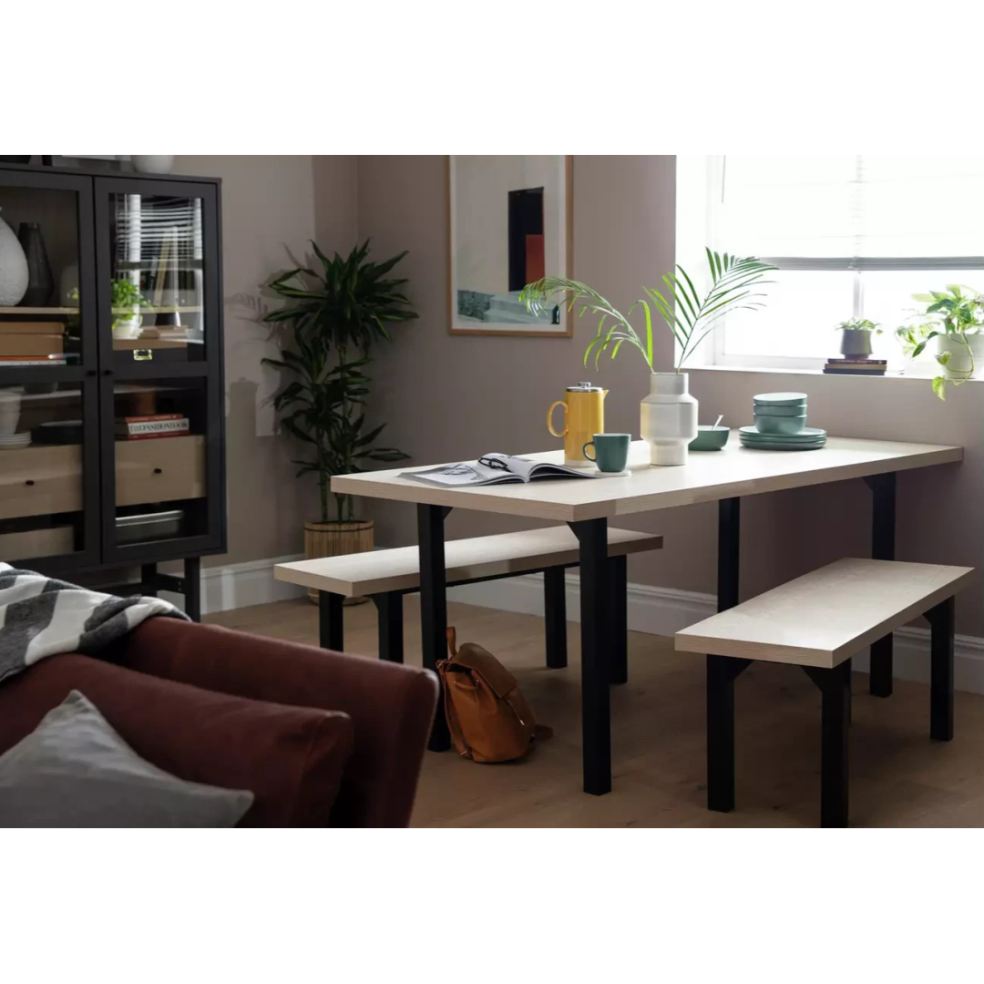 Home Zayn Dining Table & 2 Benches Birch | Space Saving Dining Furniture Set Home Zayn Dining Table & 2 Benches Birch | Space Saving Dining Furniture Set
