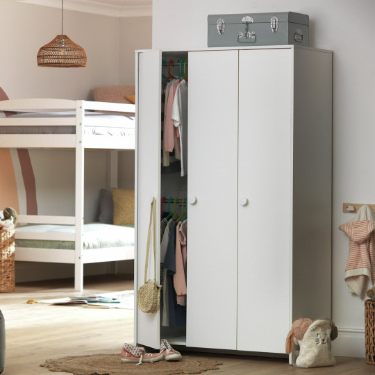 Kids Juno 3 Door Wardrobe - White | Spacious 3 Door Closet in White