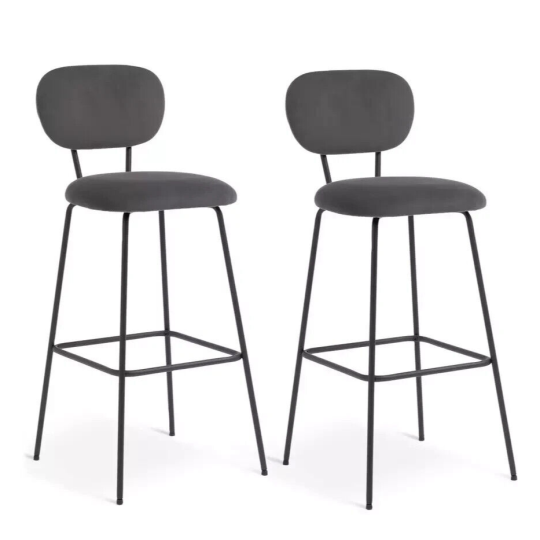 Ariana Pair of Velvet Bar Stools - Dark Grey