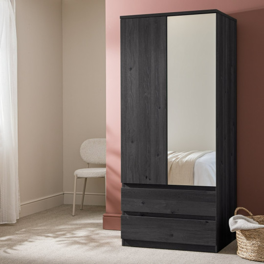 Jenson 2 Door 2 Drawer Mirror Wardrobe - Black Brown | wardrobe with mirror