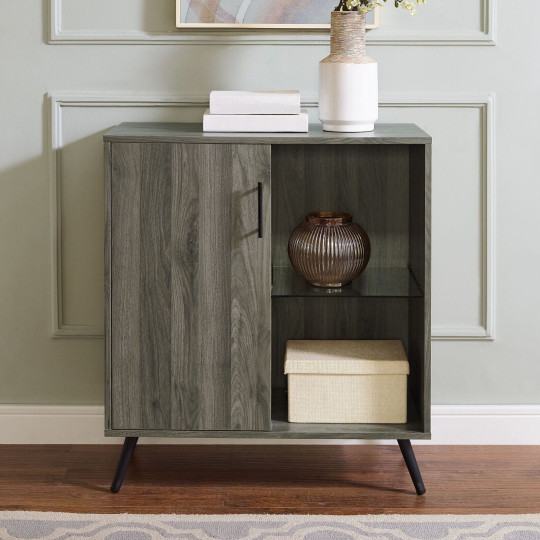 Walker Edison Buffet Sideboard Cabinet Storage Unit With Shelf - Slate Grey