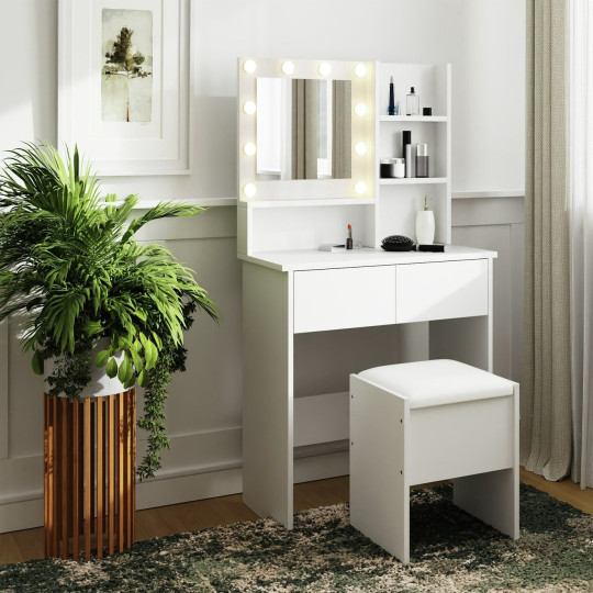 GFW Eva 2 Drawer Dressing Table With Stool - White | White vanity table