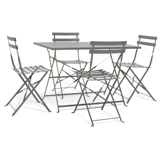 Eve 4 Seater Garden Furniture Set - Folding Table and Chairs Patio Set - Grey