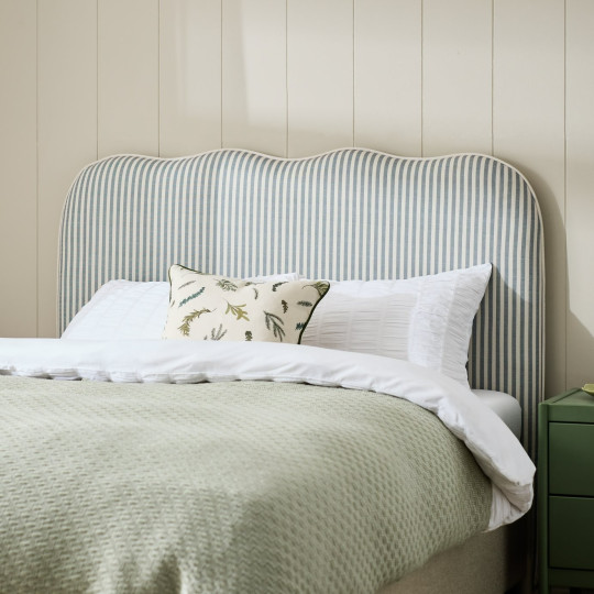 Onda Linen Kingsize Headboard - Stripe Sage | Luxe touch headboard