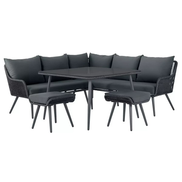 Malta 6 Seater Rattan Effect Patio Set - Black (Missing all cussions)