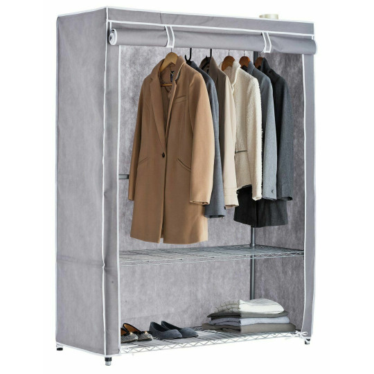 Home Double Heavy Duty Covered Rail - Grey | Clothes Garment Storage Rack Stand