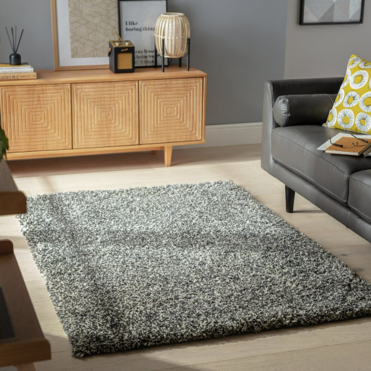 Cosy Grey Marl Shaggy Rug - 230x160cm | Large Grey Shaggy Carpet