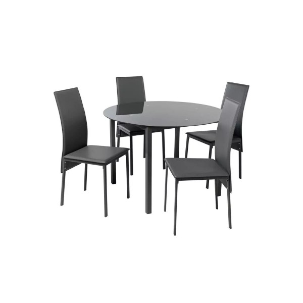 Lido Glass Round Dining Table & 4 Grey Chairs