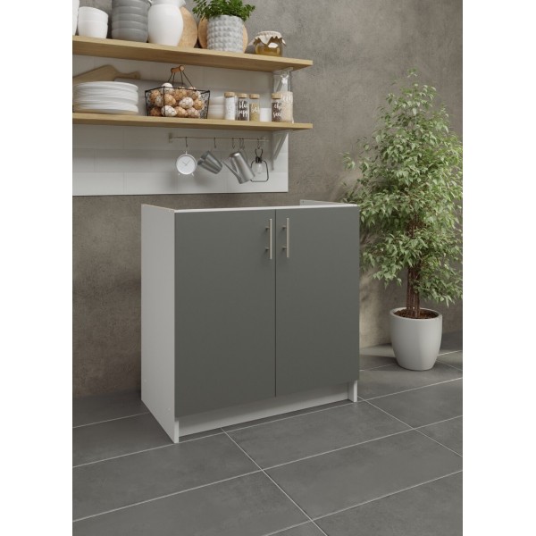 Kitchen Base Sink Unit 800mm Storage Cabinet With Doors 80cm - Grey Matt