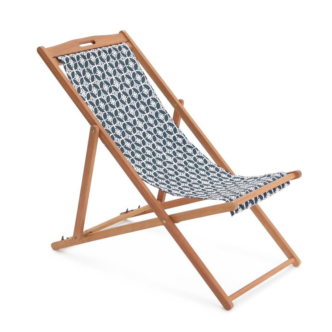 Wood Deck Chair - Blue & White