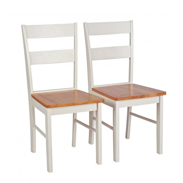 Chicago Pair of Solid Wood Dining Chair- Oak & Cream