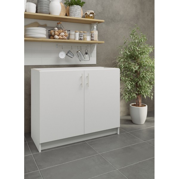 Kitchen Base Unit 1000mm Storage Cabinet & Doors 100cm - White Matt (No Worktop)