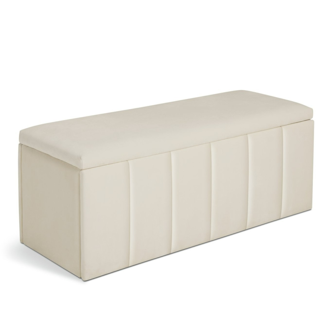 Home Pandora Velvet Storage Ottoman - Cream | Soft Textured Surface Home Pandora Velvet Storage Ottoman - Cream | Soft Textured Surface
