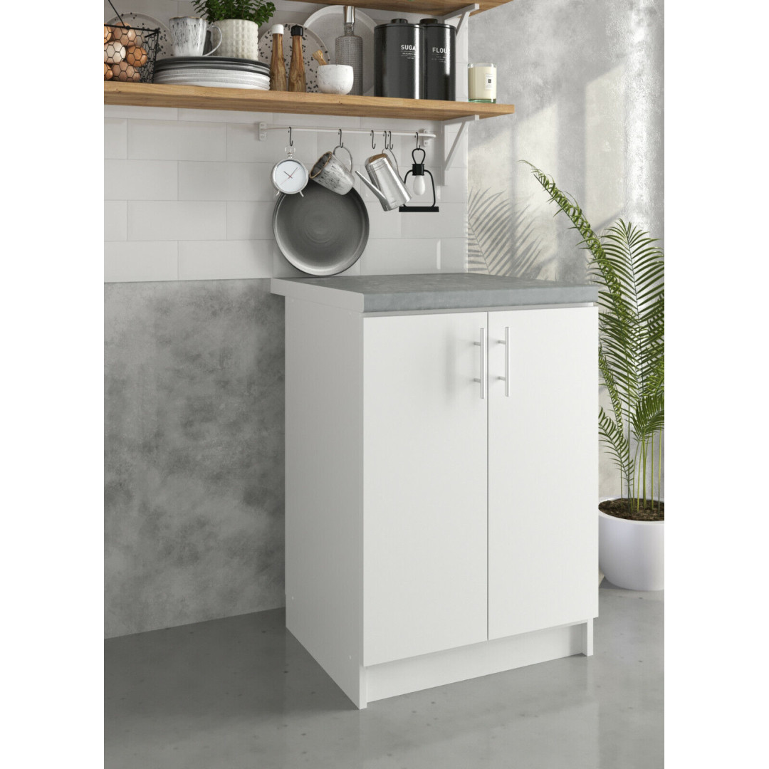 Kitchen Base Cabinet 600mm Cupboard Unit - White Matt