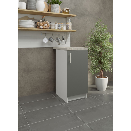 Kitchen Base Unit 400mm Storage Cabinet & Doors 40cm - Grey Matt With Worktop