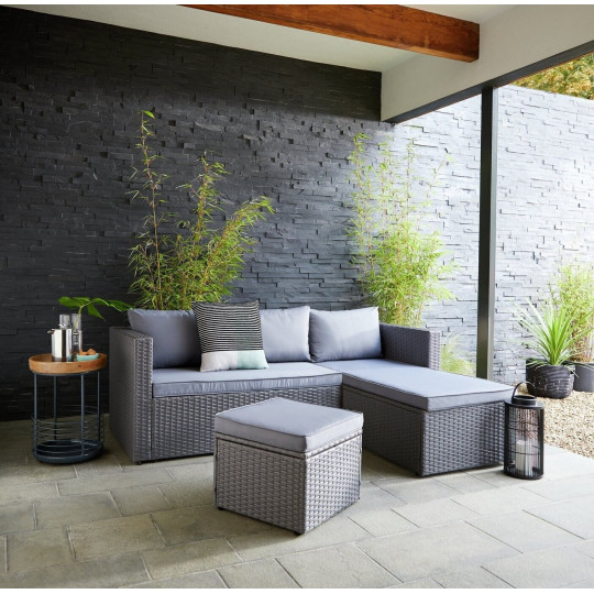 4 Seater Rattan Effect Garden Sofa Set - Grey