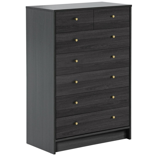 Malibu Modern 7 Drawer Chest Of Drawers Storage Cabinet - Black Brown Effect