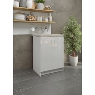Kitchen Base Unit 600mm Storage Cabinet & Doors 60cm - White Gloss With Worktop