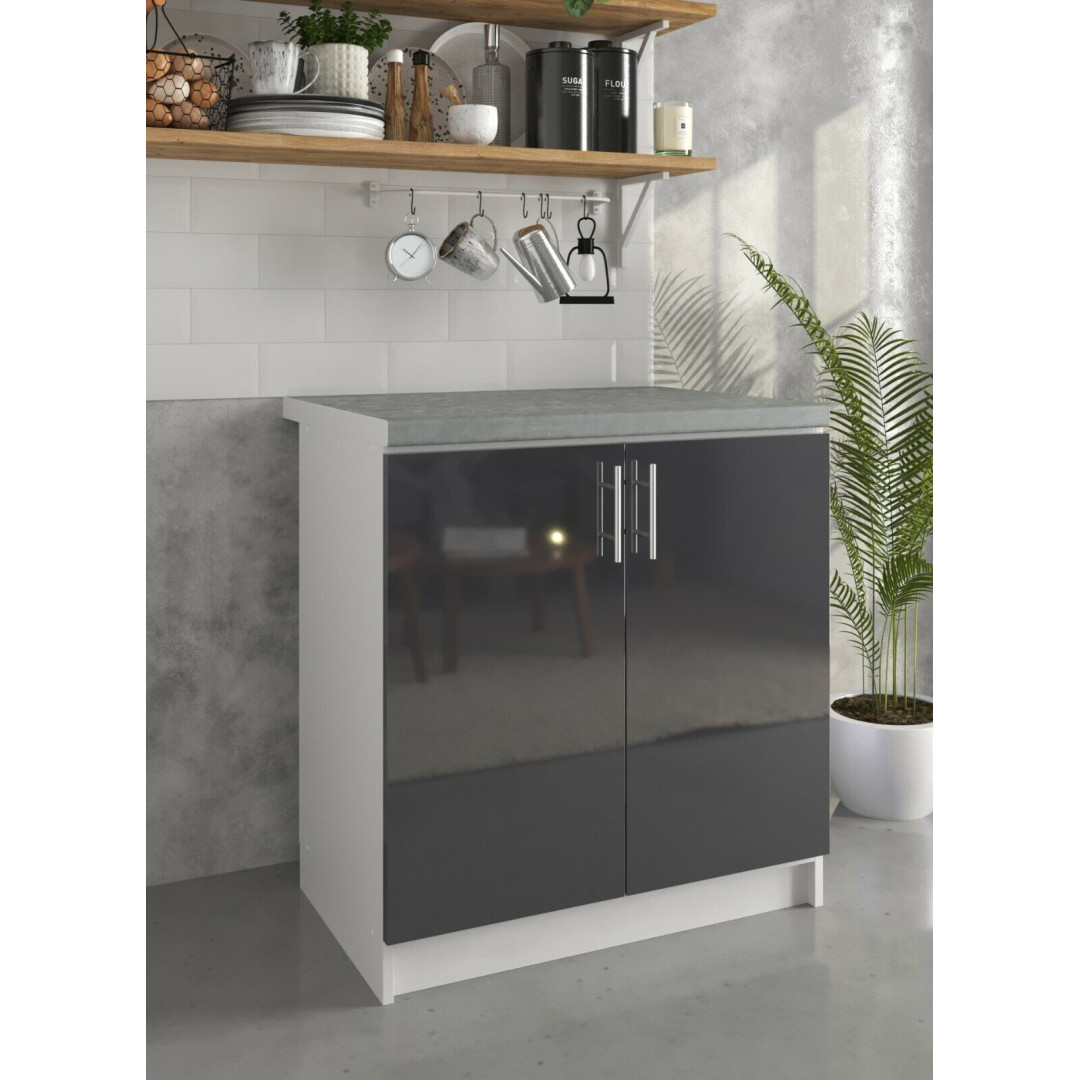 Kitchen Base Cabinet 800mm Cupboard Unit - Dark Grey Gloss