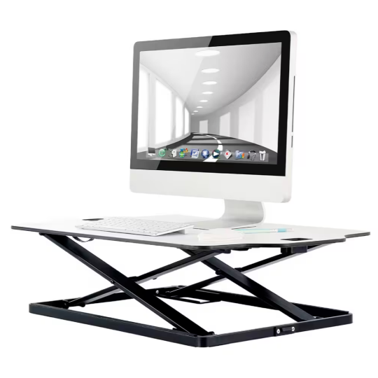 ProperAV Slim Profile Stand Up Desk Workstation - White | Adjustable Office Tabl