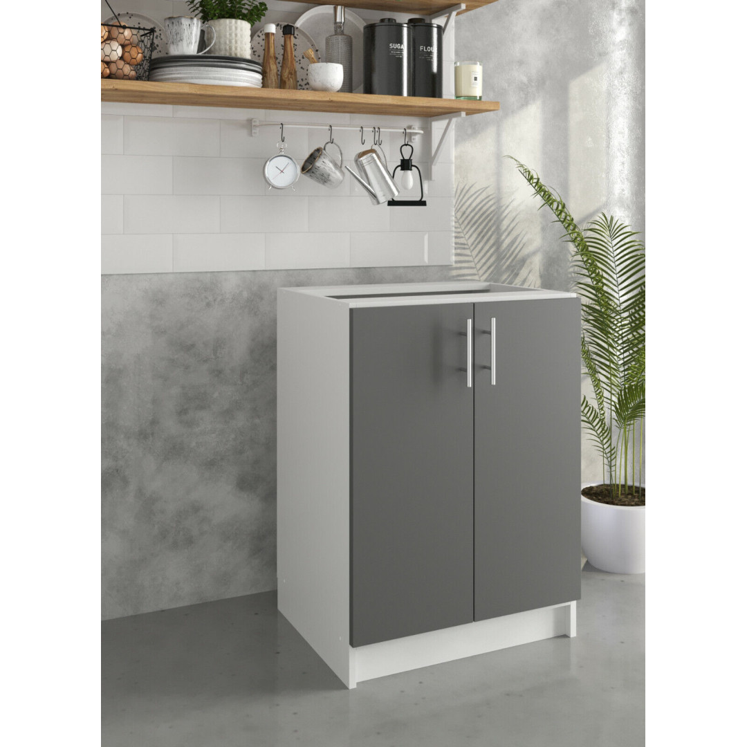 Kitchen Base Cabinet 600mm Cupboard Unit - Dark Grey Matt