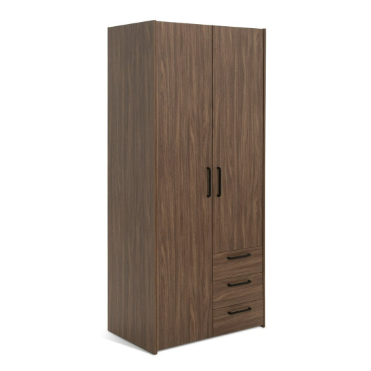 Oldham 2 Door 3 Drawer Wardrobe - Walnut | Simple and smart storage solution