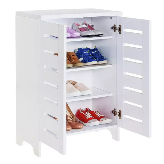 Slatted 2 Door Shoe Storage Cabinet - White