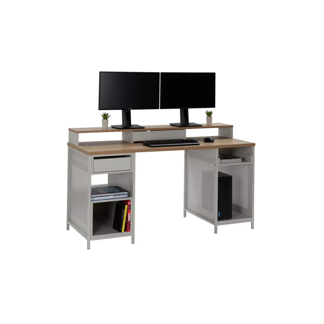Modular 1 Drawer Gaming Desk Oak Effect Grey Home Office Desk Gaming Table