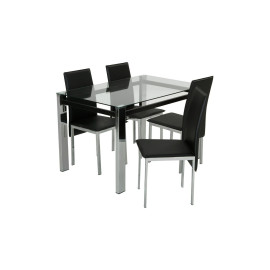 Fitz Clear Glass Dining Table & 4 Black Chairs