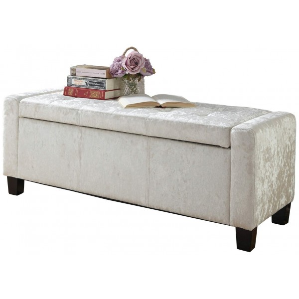 GFW Verona Velvet Ottoman Bench - White