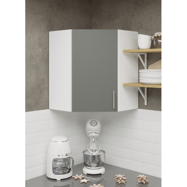 Kitchen Wall Corner Unit 600mm Cabinet With Door and Shelf 60cm - Grey Matt