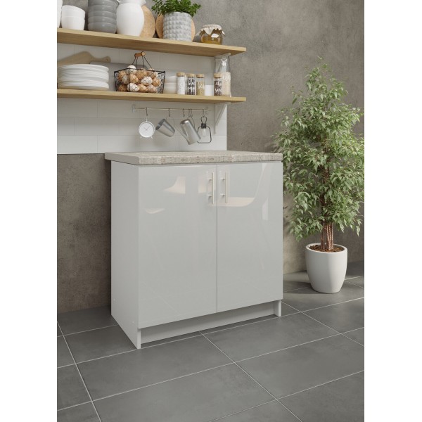 Kitchen Base Unit 800mm Storage Cabinet & Doors 80cm - White Gloss With Worktop