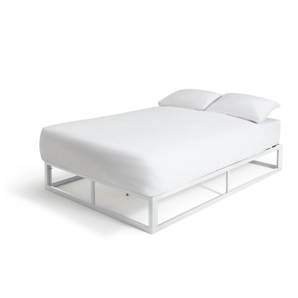 Platform Double Metal Bed Frame - White