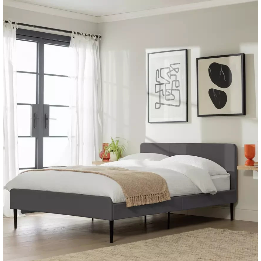 Home Kristopher Small Double Fabric Bed Frame Charcoal | Modern Bedroom Home Kristopher Small Double Fabric Bed Frame Charcoal | Modern Bedroom