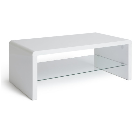 Home Sleigh 1 Shelf Coffee Table - White Gloss | Organized Magazine Area
