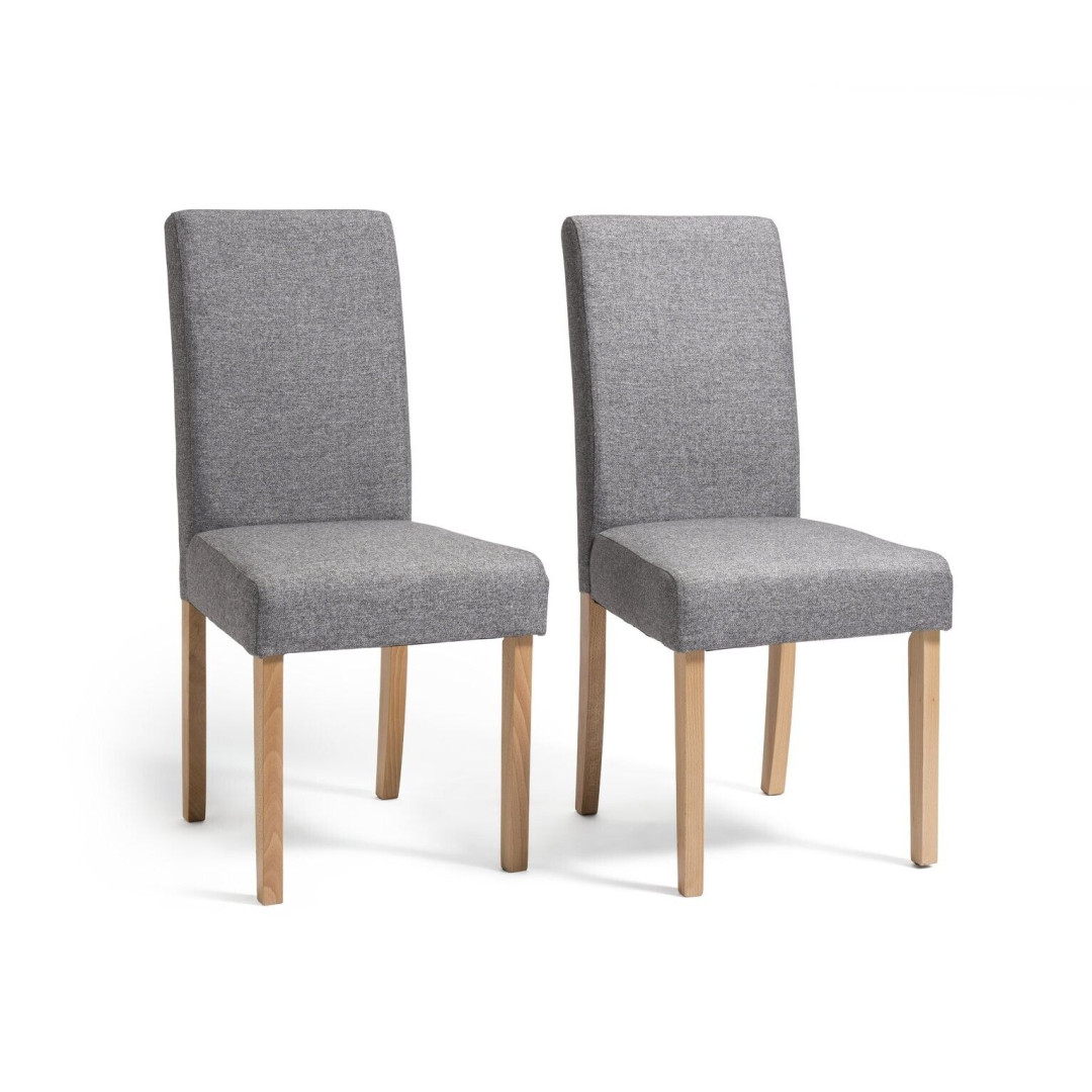 Pair of Tweed Mid Back Dining Chairs - Grey ( Oak Legs)