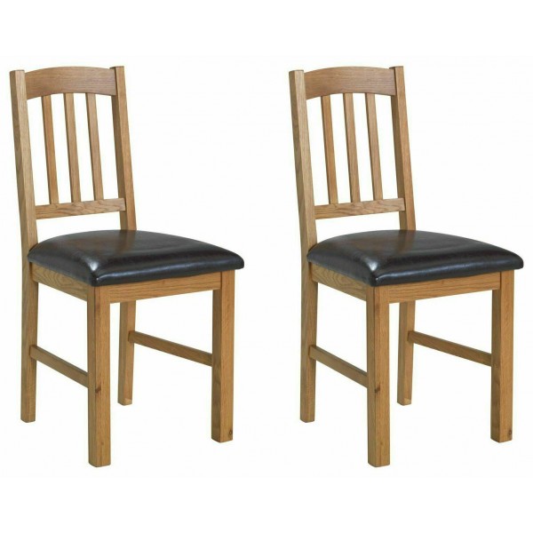 Home Pair of Solid Oak Slatted Chairs